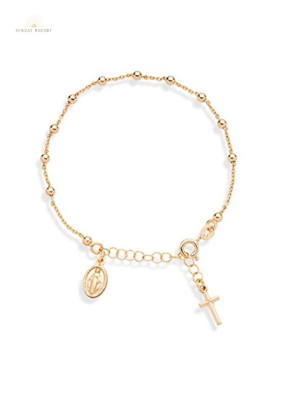 Italian 18K Gold Plated 925 Sterling Silver Rosary Bracelet Adjustable